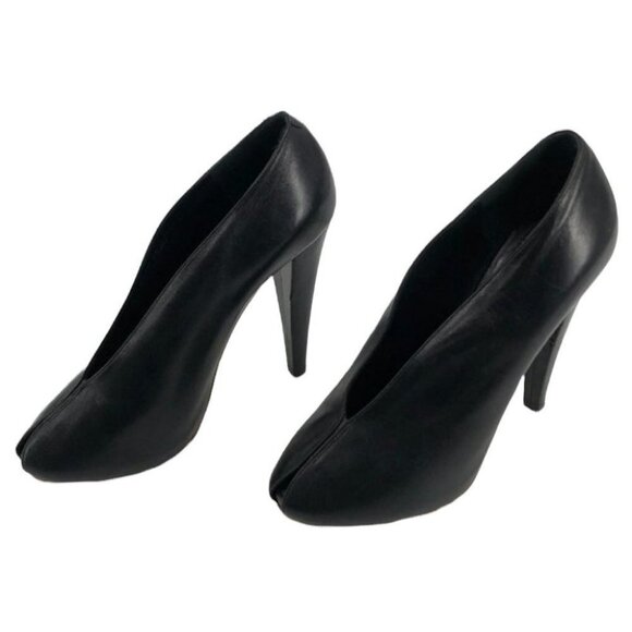 Celine Paris  Black V-Neck peep toe pumps high heel size 37 - Picture 2 of 14